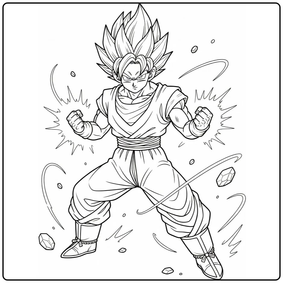 Gohan in Powerful Action with Energy Lines coloring page