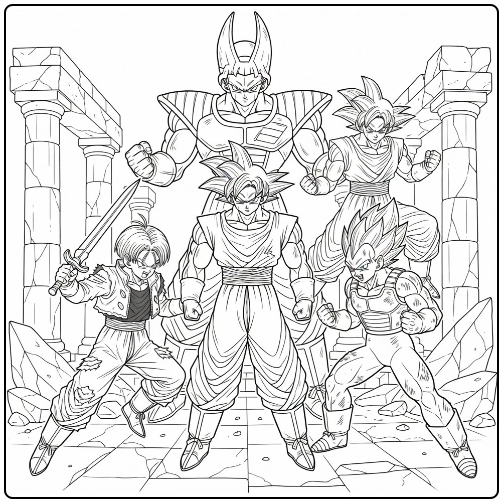 Goku Black in Dramatic Temple Ruin Dragon Ball Super coloring page