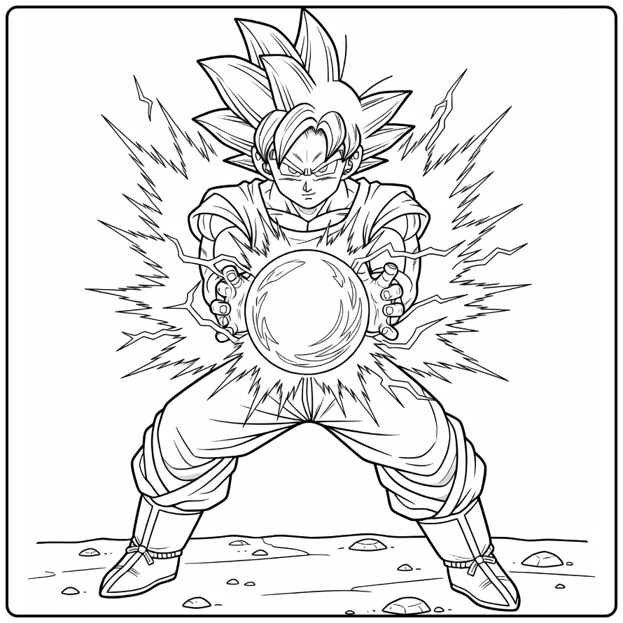 Goku in Fighting Stance with Energy Sphere coloring page