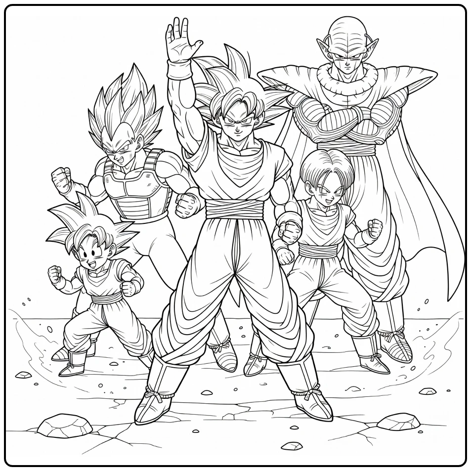 Goku's Epic Attack with Dragon Ball Team coloring page