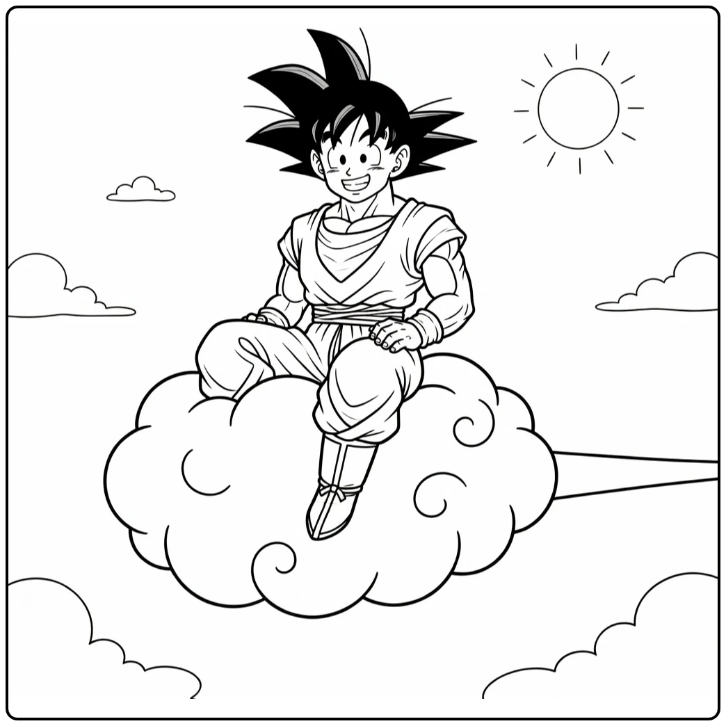 Goku on Flying Nimbus coloring page