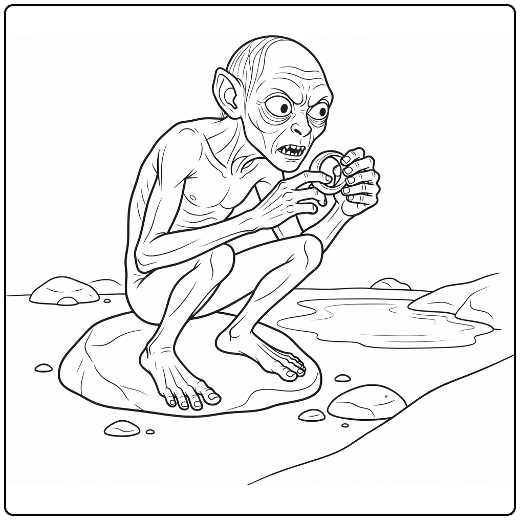 Crouching Gollum with the Ring coloring page