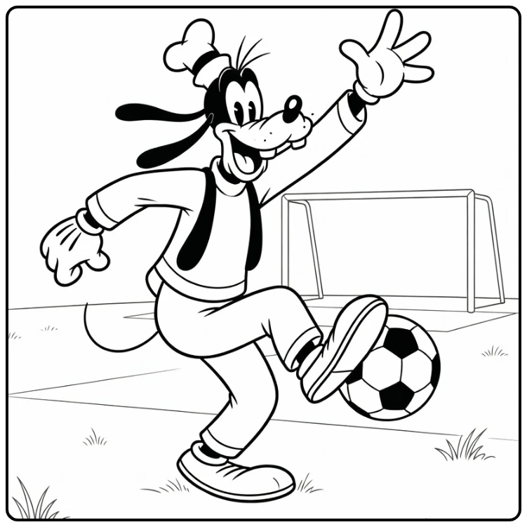 Playing Soccer Goofy with Goal coloring page