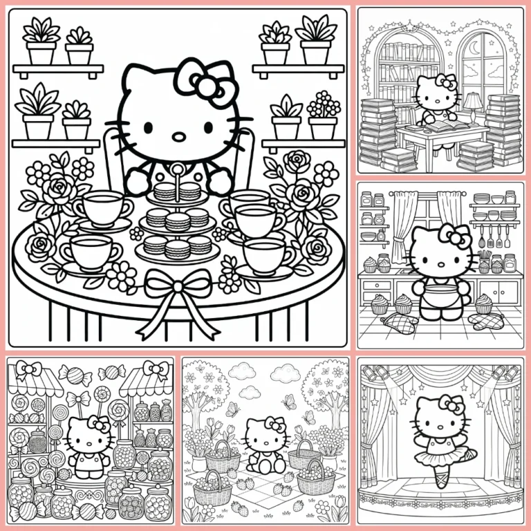 detailed Hello Kitty coloring page collection cover image