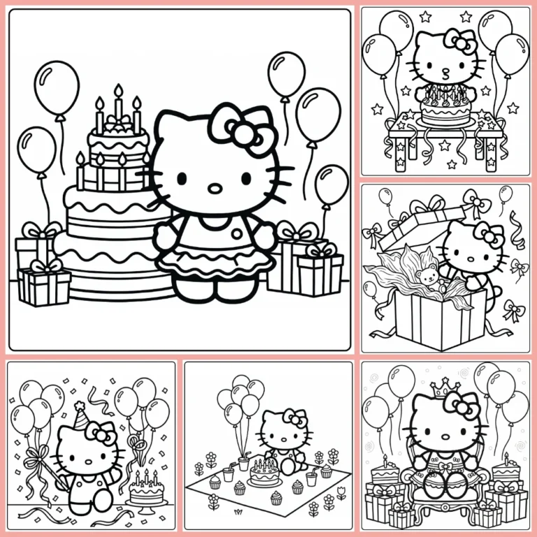 Hello Kitty birthday coloring page collection cover image