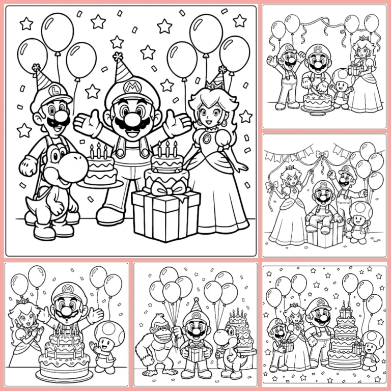 Mario birthday coloring page collection cover image