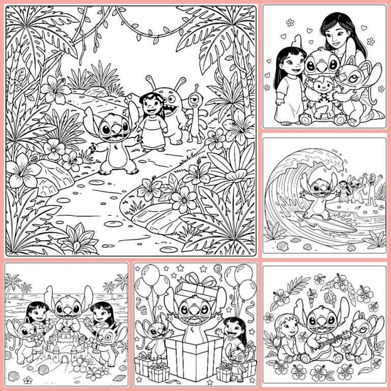 detailed Stitch coloring page collection cover image