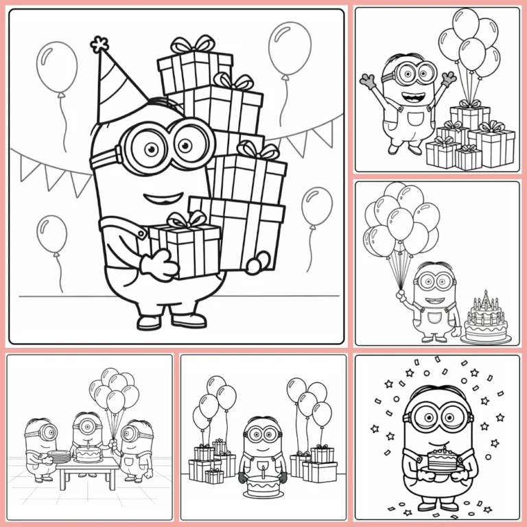 Minion birthday coloring page collection cover image