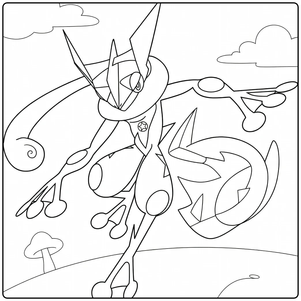 Greninja Water Pokemon Jumping Pose coloring page