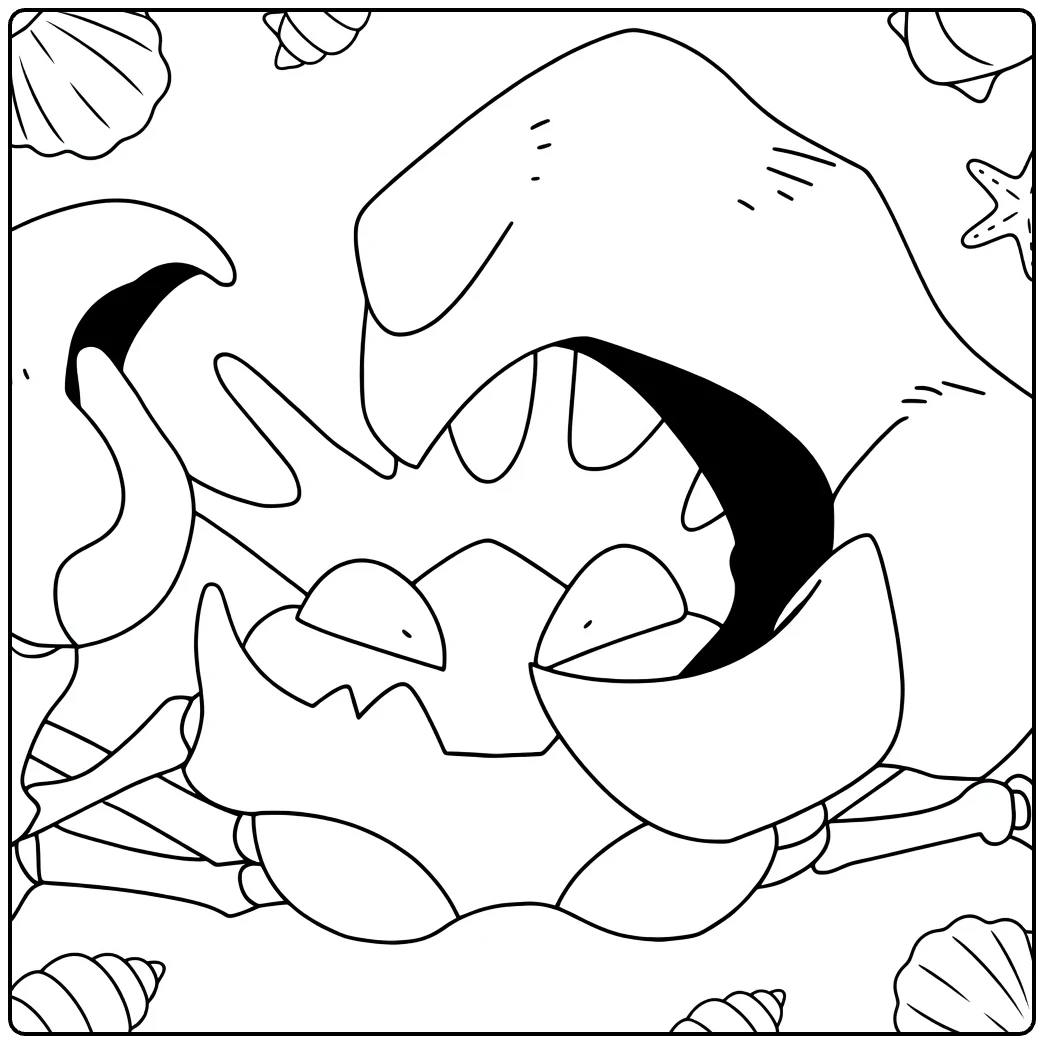 Big Kingler Water Pokemon Shells coloring page