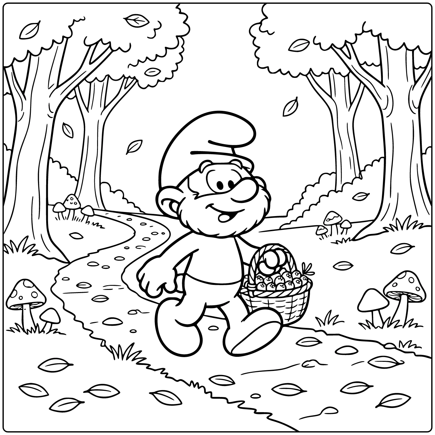 Papa Smurf Berries in Forest Walk coloring page