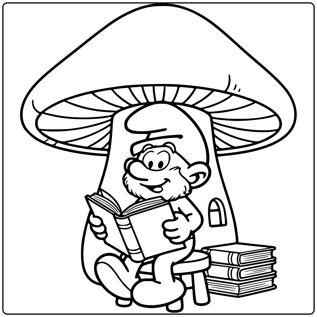 Papa Smurf Book Under Mushroom Edge coloring page