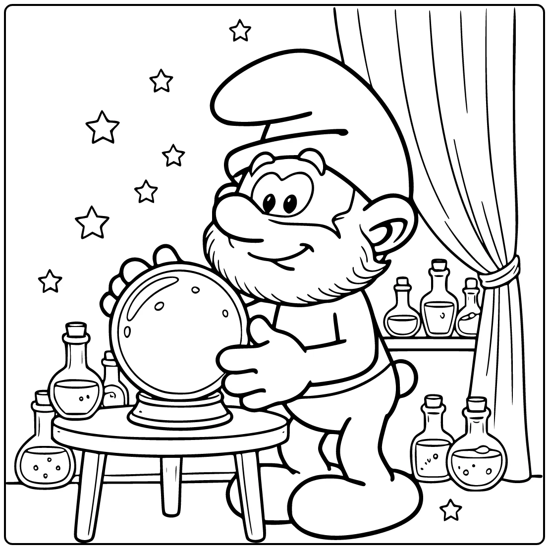 Papa Smurf Ball on Round Table coloring page