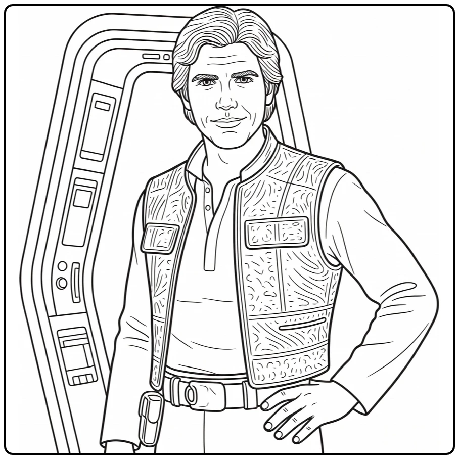 Han Solo in Relaxing Hero Pose with Door coloring page