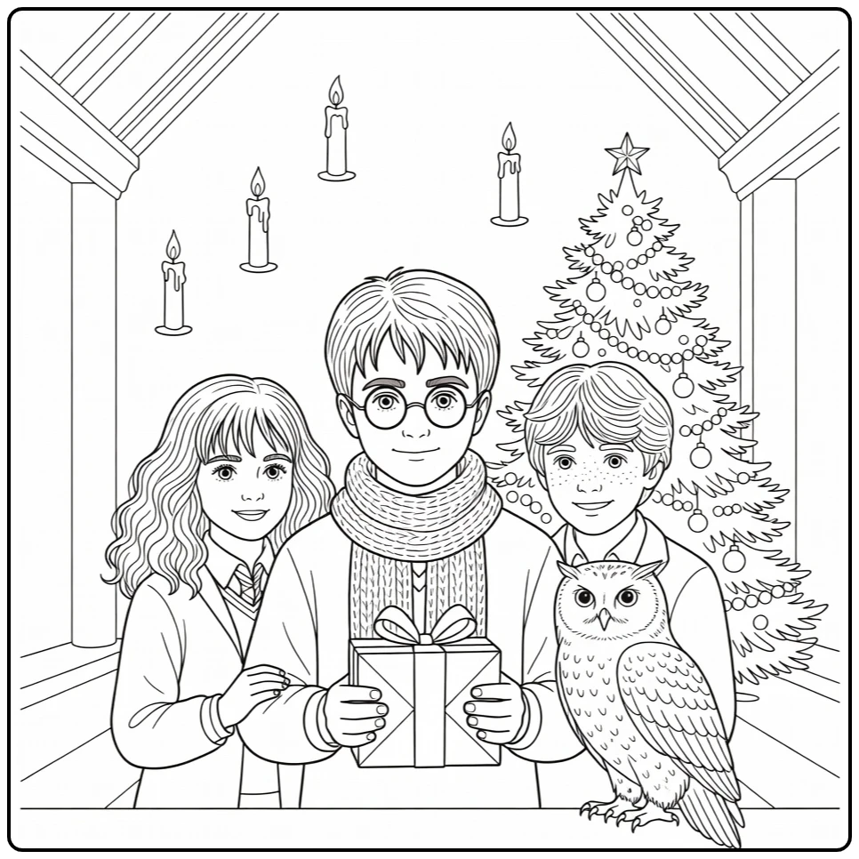 Potter Christmas in the Great Hall with Harry and Friends coloring page