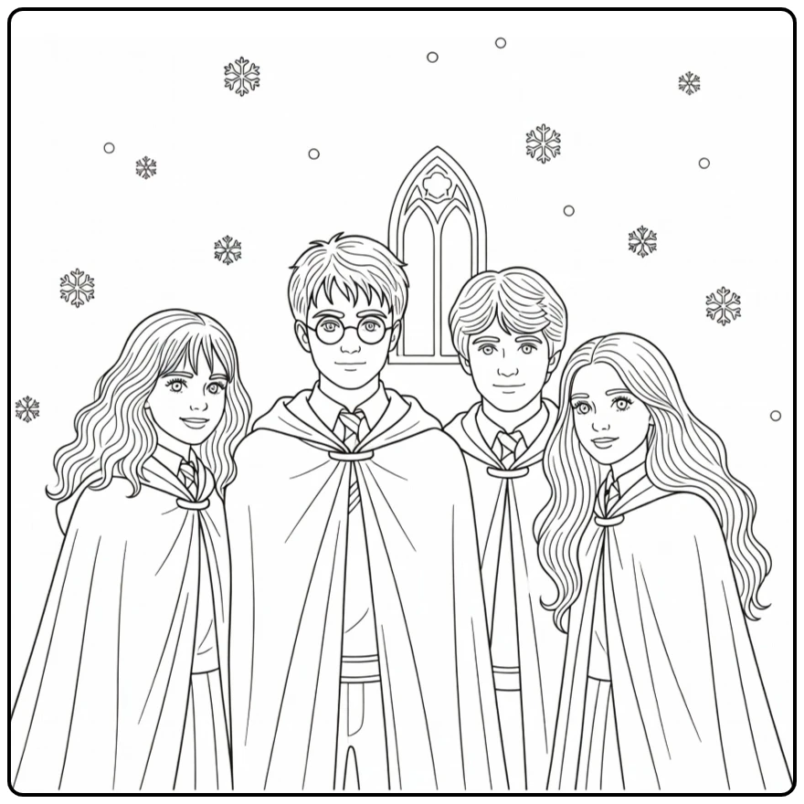 Easy Harry Potter with Hogwarts in Snow coloring page