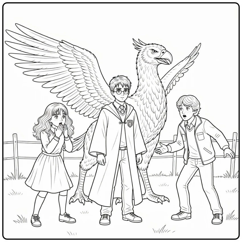 Easy Harry Potter Buckbeak with Friends coloring page