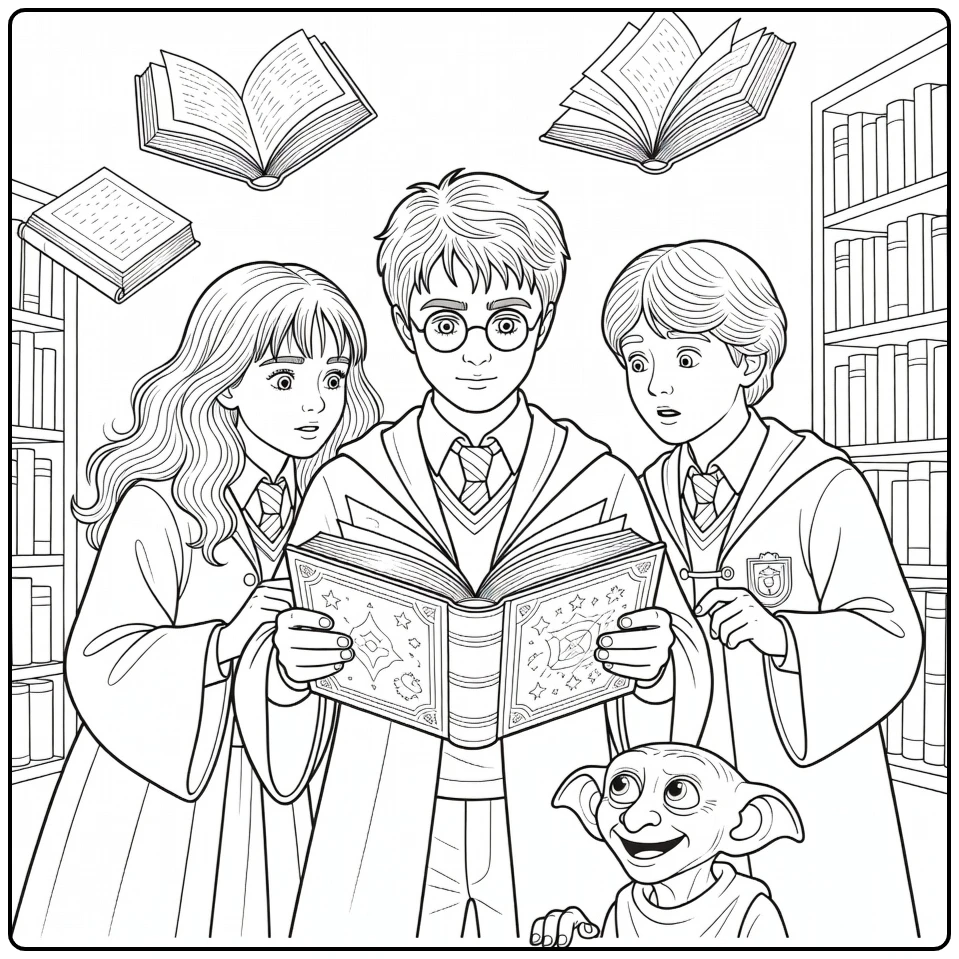 Easy Harry Potter Opening Magical Book coloring page