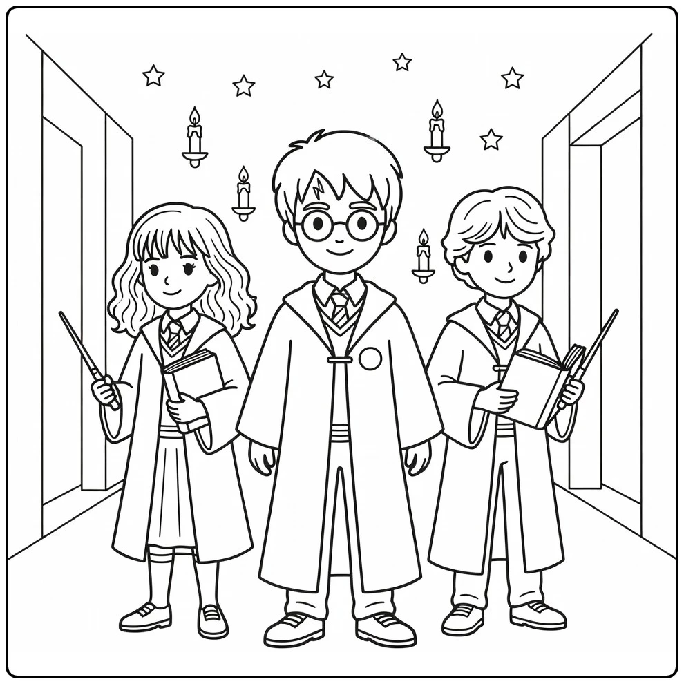 Easy Harry Potter in Hogwarts Corridor coloring page