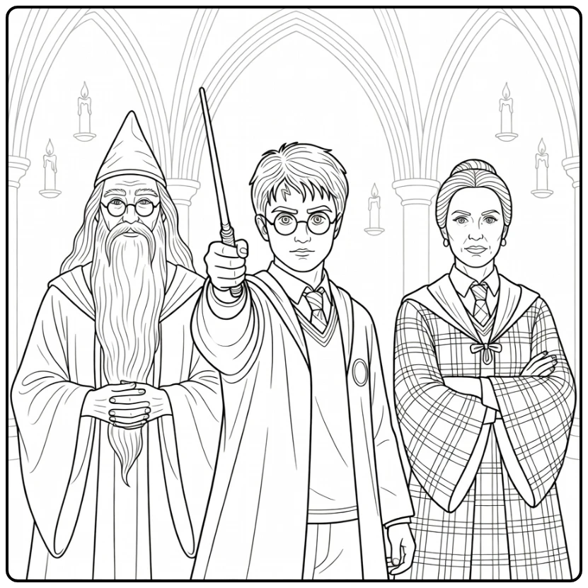 Easy Harry Potter with Dumbledore and McGonagall coloring page
