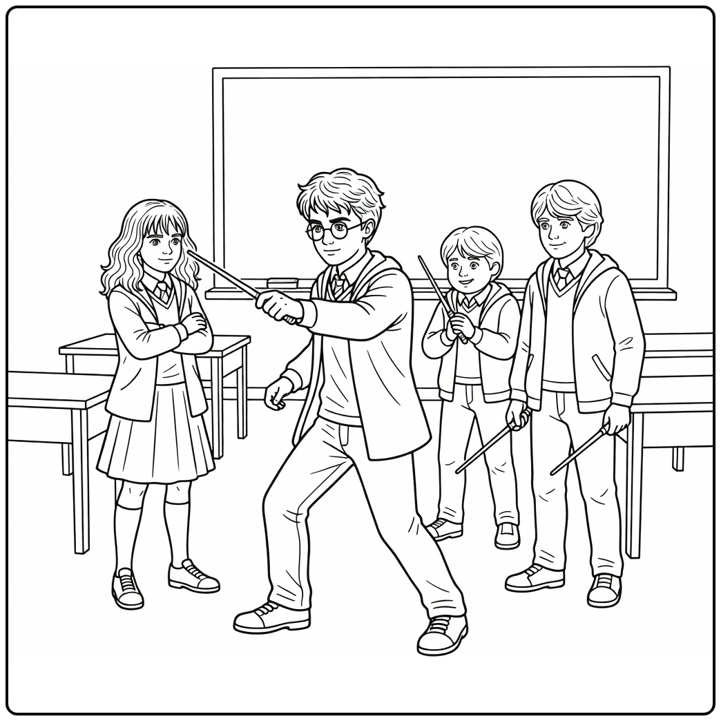 Easy Harry Potter with Hermione, Ron, and Neville coloring page
