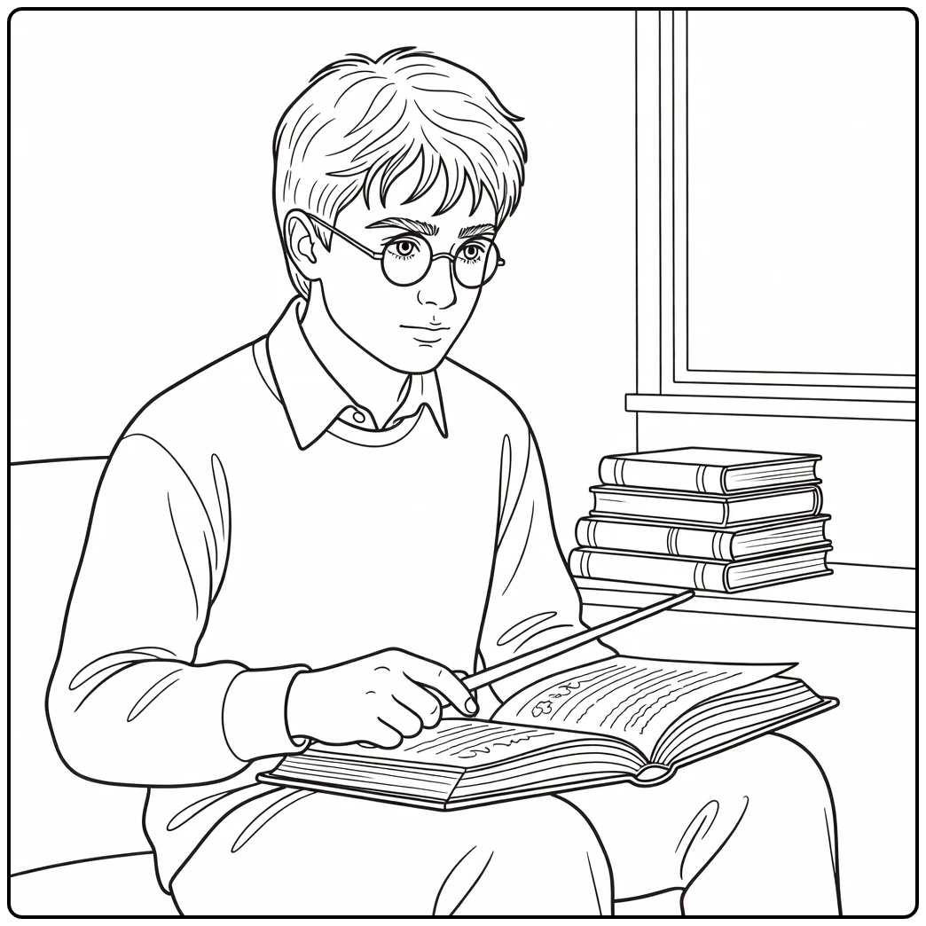 Harry Potter Book on Lap and Wand coloring page