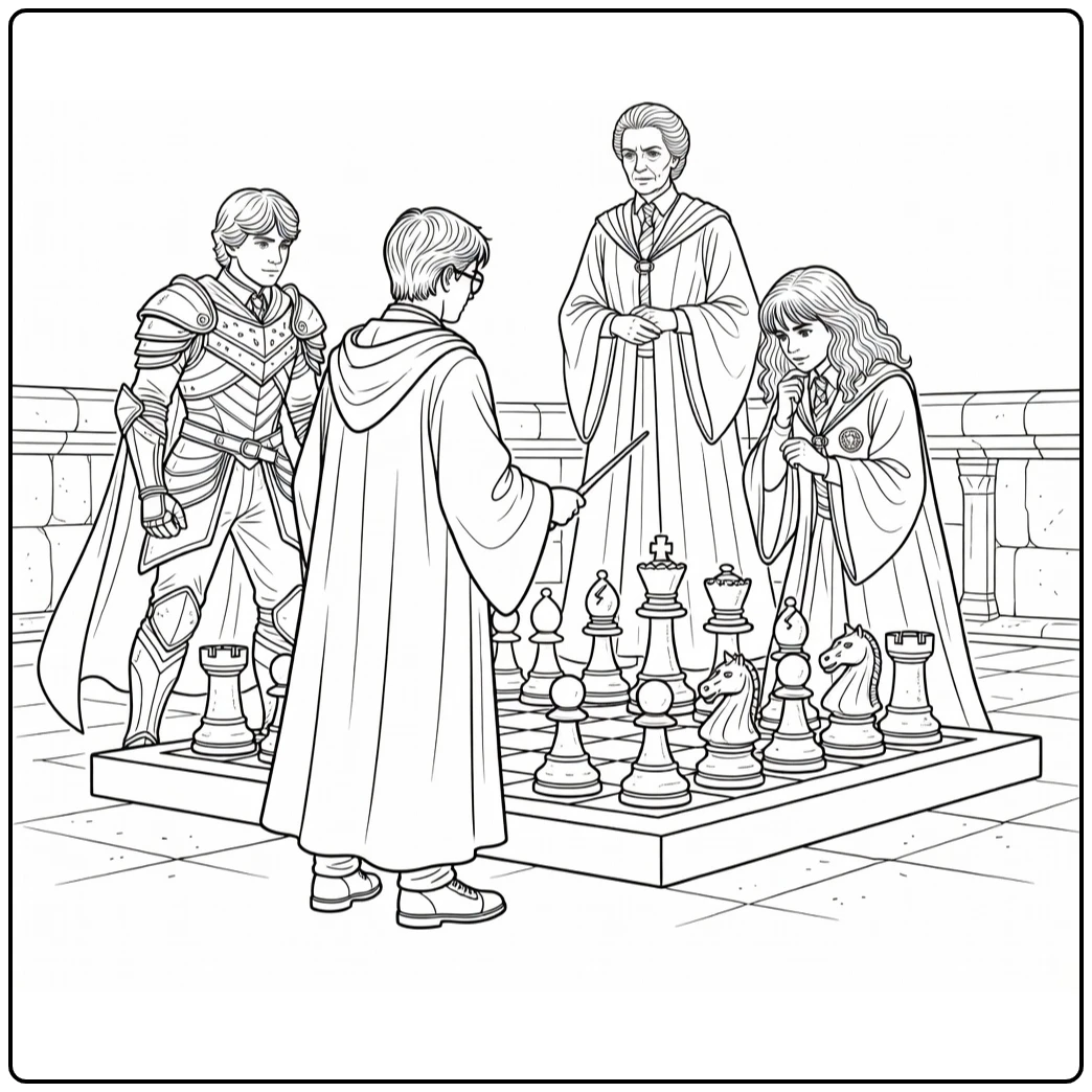 Detailed Harry Potter with Hermione and McGonagall coloring page