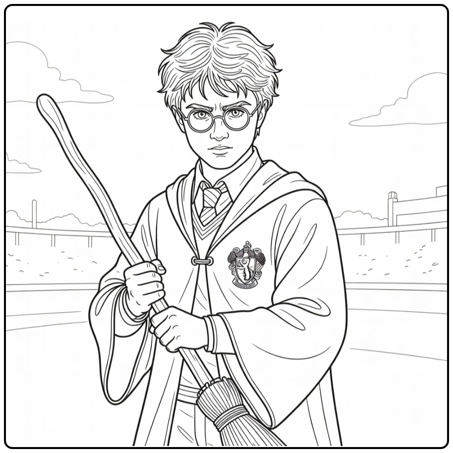 Harry Potter Quidditch with Flying Broom coloring page