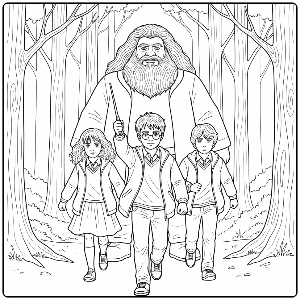 Harry Potter Forbidden Forest with Hagrid and Friends coloring page