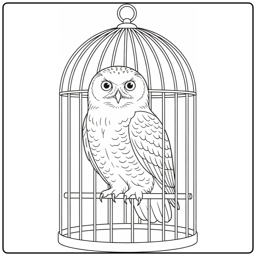 Harry Potter Hedwig in Open Birdcage coloring page
