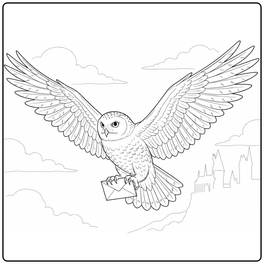 Hedwig Harry Potter in Graceful Flight coloring page