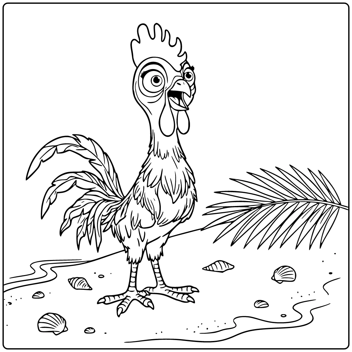 Surprised Heihei at Sea on Beach coloring page