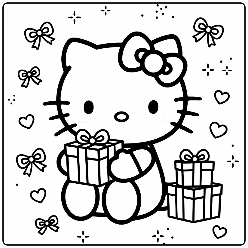 Hello Kitty Cute Happy Surprise coloring page