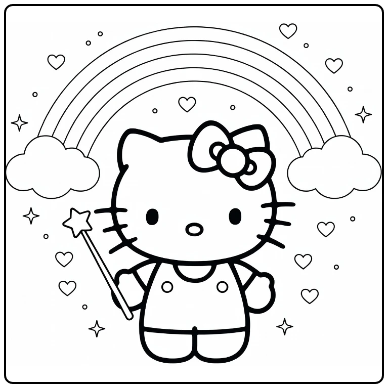Hello Kitty Cute Hearts and Little Stars coloring page