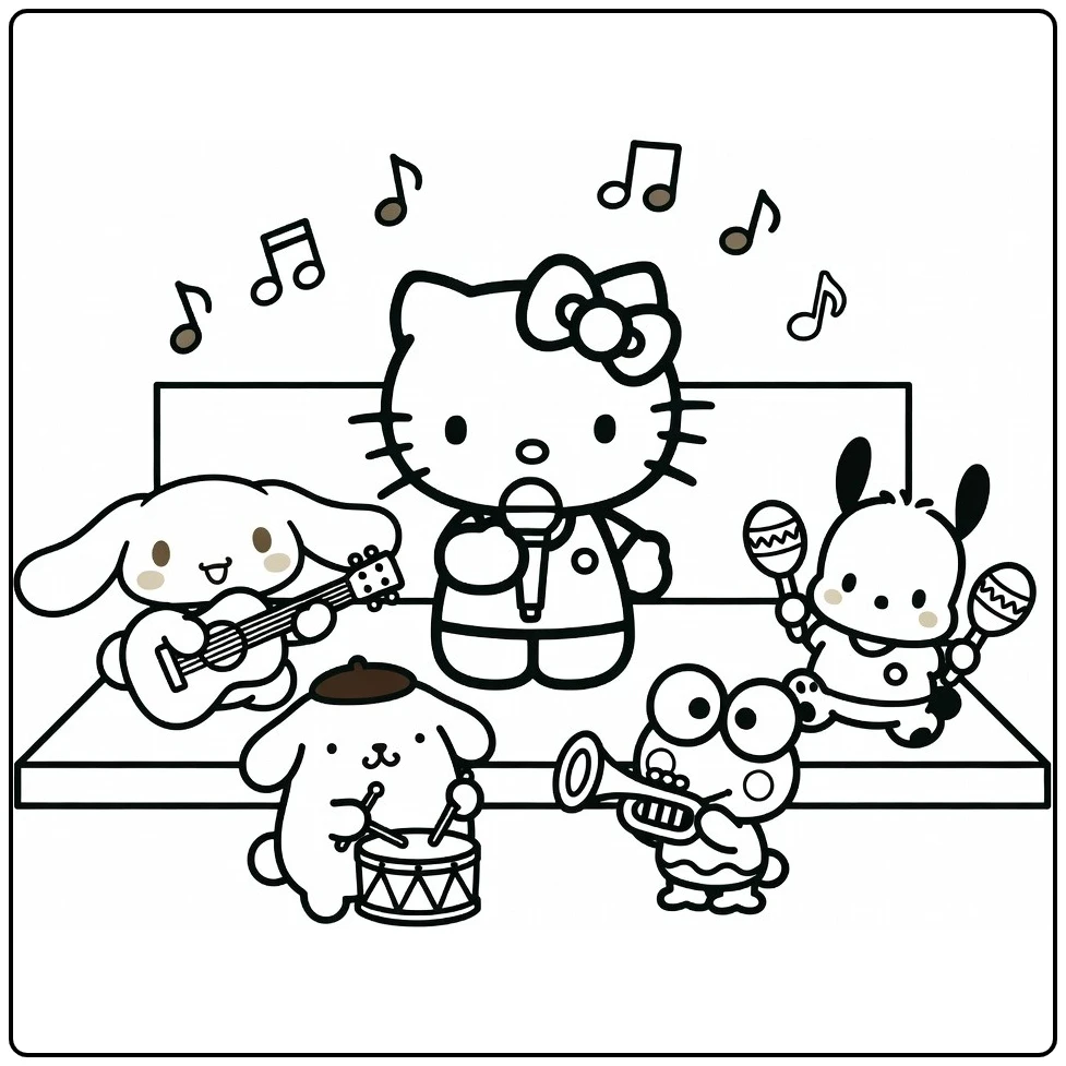 Sanrio Hello Kitty and Cinnamoroll coloring page