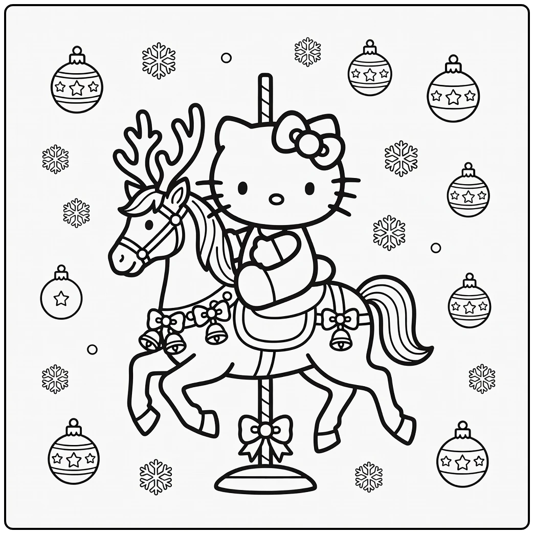 Christmas Hello Kitty on Reindeer coloring page