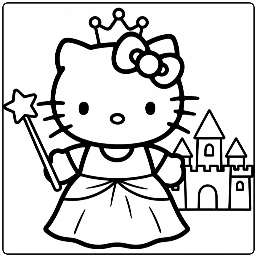 Hello Kitty Easy as Princess with Small Castle coloring page