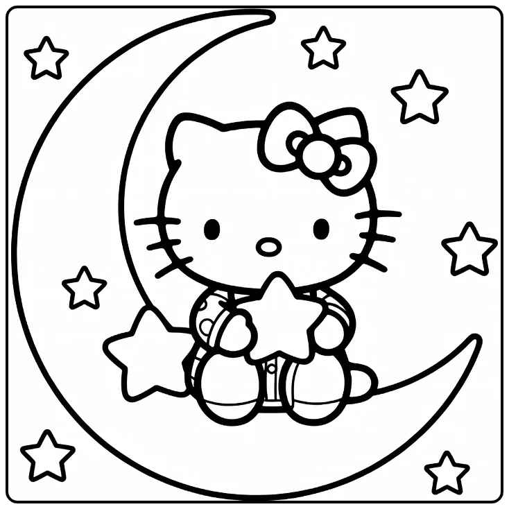 Hello Easy Kitty on Half Moon Pajamas coloring page
