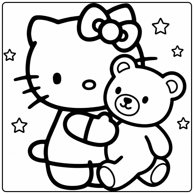 Hello Kitty Easy Hugging Bear with Stars coloring page