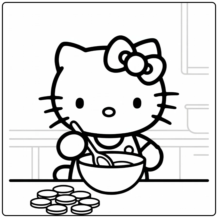 Hello Kitty Easy with Bowl Spoon Cookies coloring page