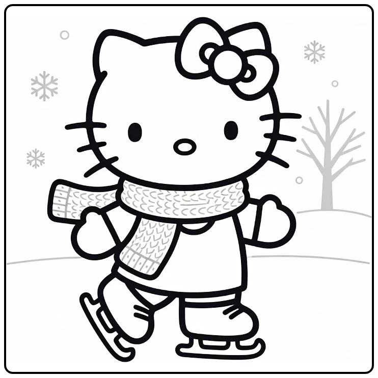 Hello Kitty Easy Cheerful Ice Skating Winter coloring page