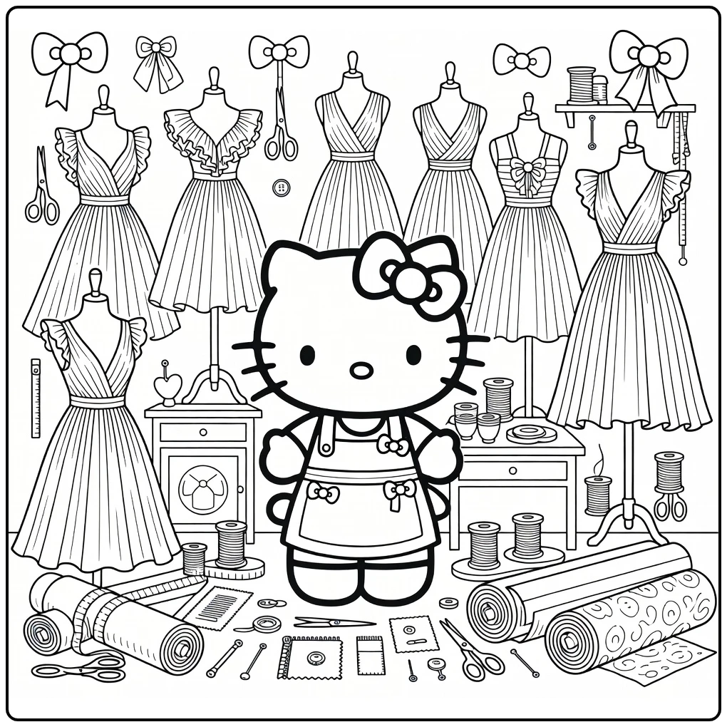 Hello Kitty Detailed as Fashion Designer coloring page