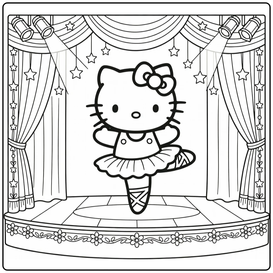 Hello Kitty Detailed Ballerina in Elegant Pose coloring page