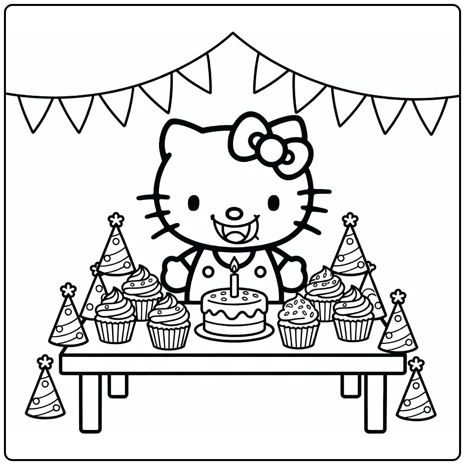Hello Kitty Birthday at Party Table Streamer coloring page