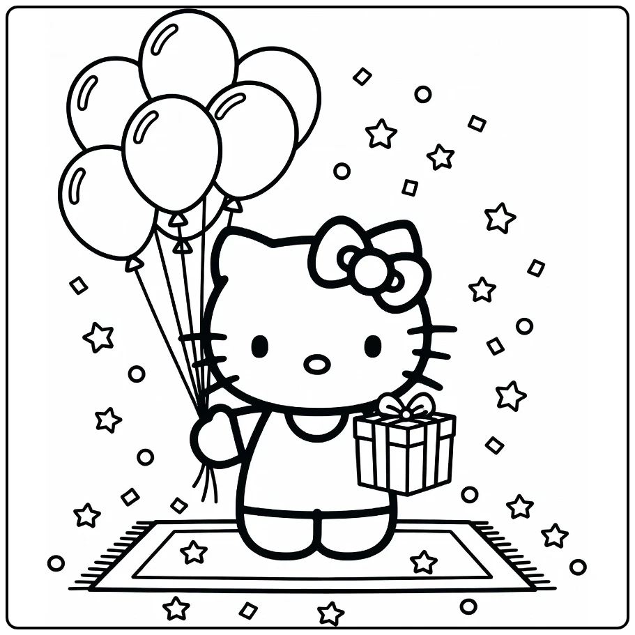 Hello Kitty Birthday on Party Blanket coloring page