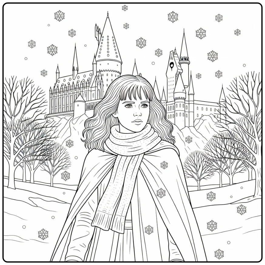 Hermione Granger Hogwarts in Winter Uniform coloring page
