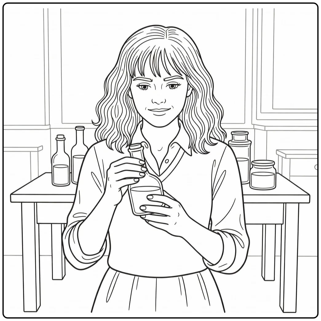 Hermione Granger in Hogwarts Classroom coloring page
