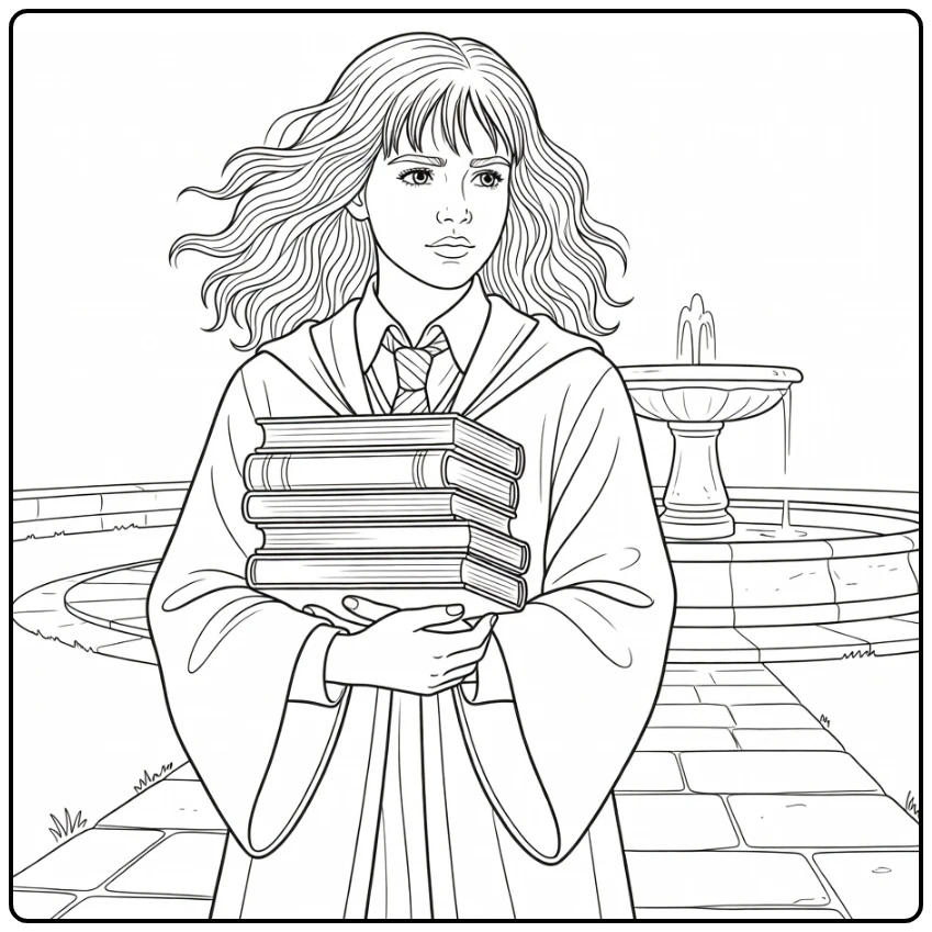 Hermione Granger Thoughtful with Flowing Hair coloring page