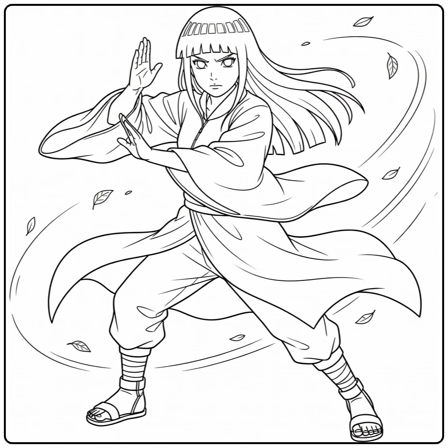Hinata with Flowing Sleeves and Leaf coloring page