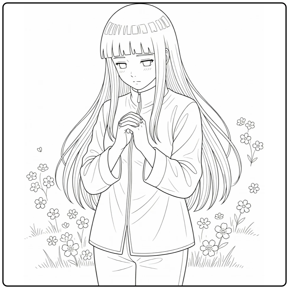 Shy Hinata with Flowers coloring page